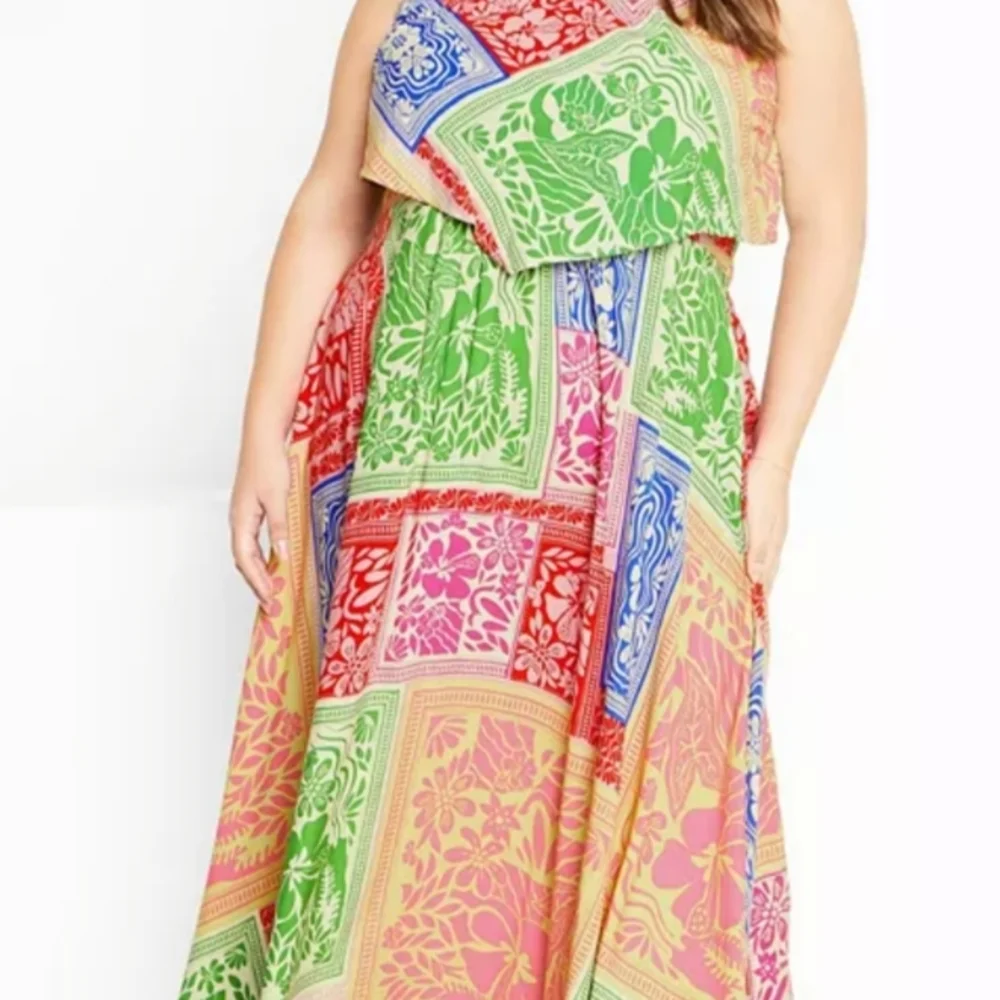 City Chic NWT Multicolor Patchwork Halter Maxi Dress Size=18 - Picture 6 of 6
